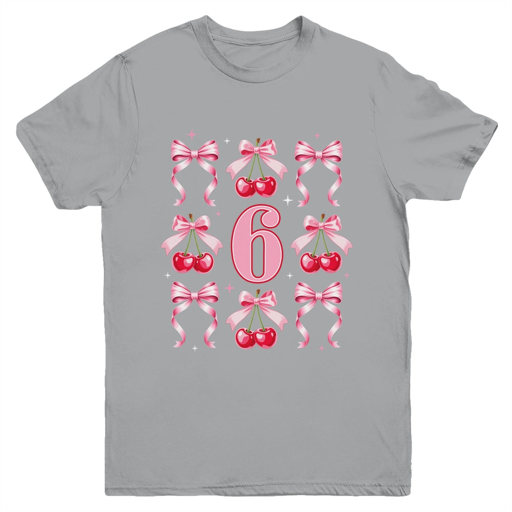 Birthday Girl 6th Birthday Cherry Coquette Bow 6 Years Old Youth Shirt | siriusteestore