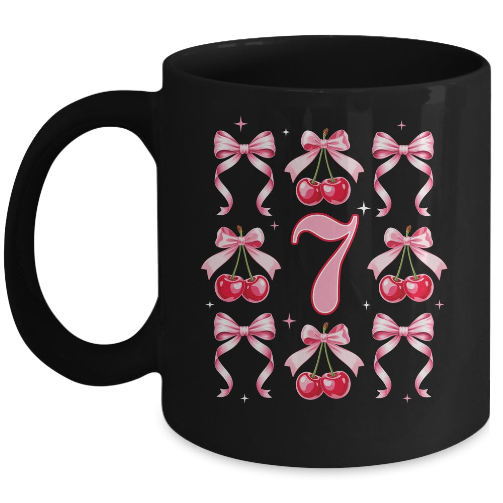 Birthday Girl 7th Birthday Cherry Coquette Bow 7 Years Old Mug | siriusteestore
