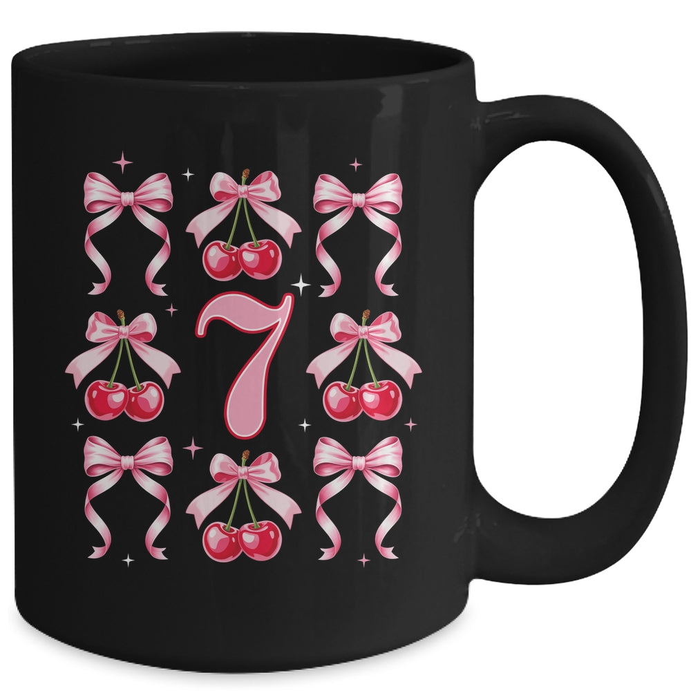 Birthday Girl 7th Birthday Cherry Coquette Bow 7 Years Old Mug | siriusteestore