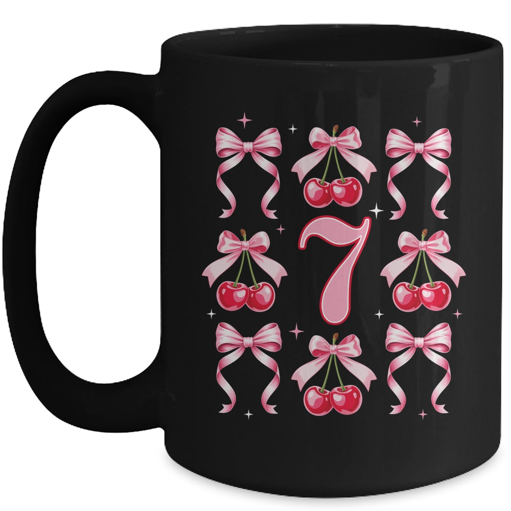 Birthday Girl 7th Birthday Cherry Coquette Bow 7 Years Old Mug | siriusteestore