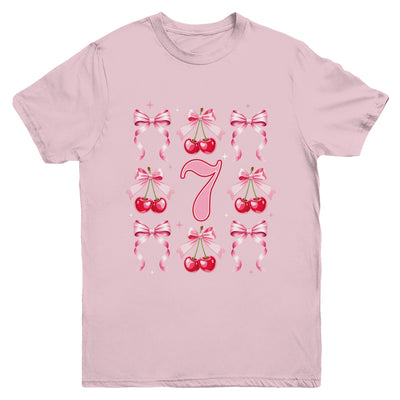 Birthday Girl 7th Birthday Cherry Coquette Bow 7 Years Old Youth Shirt | siriusteestore