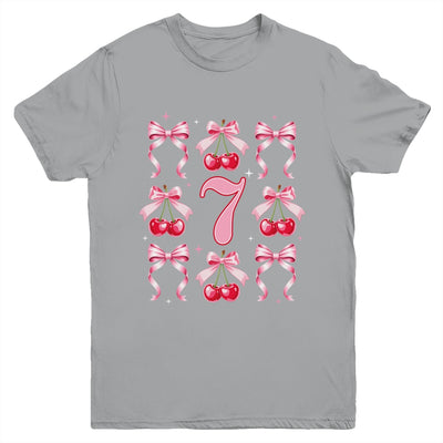 Birthday Girl 7th Birthday Cherry Coquette Bow 7 Years Old Youth Shirt | siriusteestore