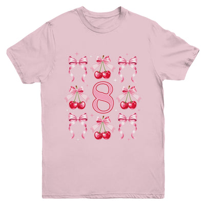 Birthday Girl 8th Birthday Cherry Coquette Bow 8 Years Old Youth Shirt | siriusteestore
