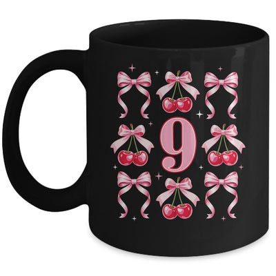 Birthday Girl 9th Birthday Cherry Coquette Bow 9 Years Old Mug | siriusteestore