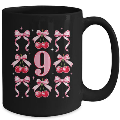 Birthday Girl 9th Birthday Cherry Coquette Bow 9 Years Old Mug | siriusteestore