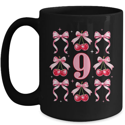 Birthday Girl 9th Birthday Cherry Coquette Bow 9 Years Old Mug | siriusteestore