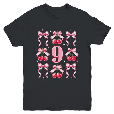 Birthday Girl 9th Birthday Cherry Coquette Bow 9 Years Old Youth Shirt | siriusteestore