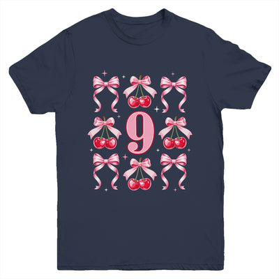 Birthday Girl 9th Birthday Cherry Coquette Bow 9 Years Old Youth Shirt | siriusteestore