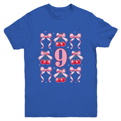 Birthday Girl 9th Birthday Cherry Coquette Bow 9 Years Old Youth Shirt | siriusteestore