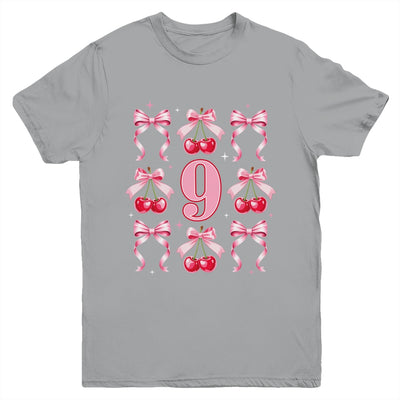 Birthday Girl 9th Birthday Cherry Coquette Bow 9 Years Old Youth Shirt | siriusteestore