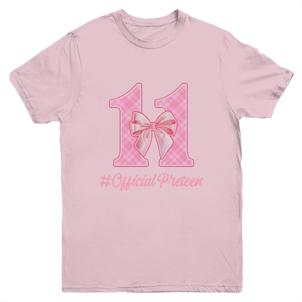 Birthday Girl Pink Coquette Bow 11 Year Old Aesthetic Girly Youth Shirt | siriusteestore