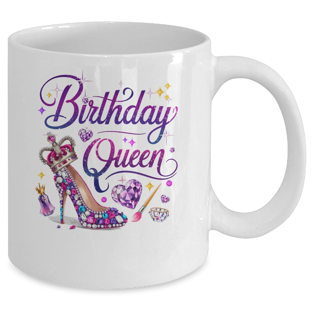 Birthday Queen Crown Hearts High Heel Women Girls Mug | siriusteestore