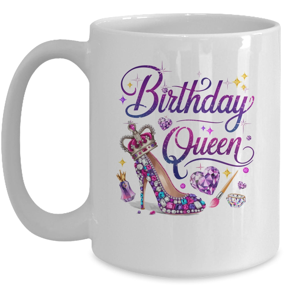 Birthday Queen Crown Hearts High Heel Women Girls Mug | siriusteestore
