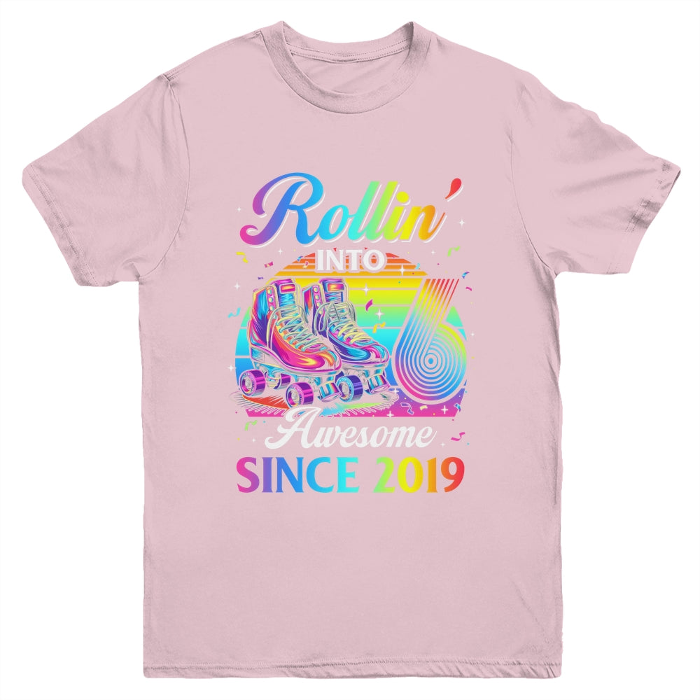 Birthday Roller Skating 6th Girl Rollin Into 6 Skate Party Youth Shirt | siriusteestore