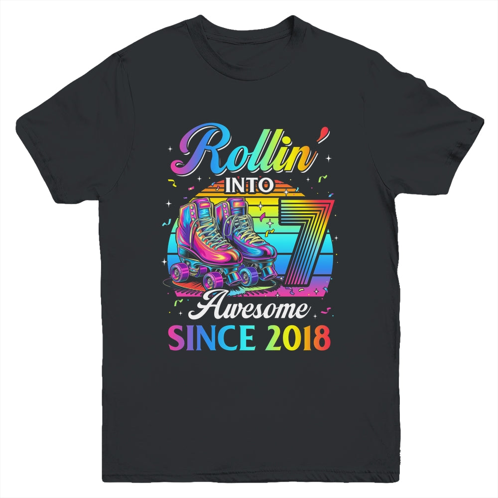 Birthday Roller Skating 7th Girl Rollin Into 7 Skate Party Youth Shirt | siriusteestore