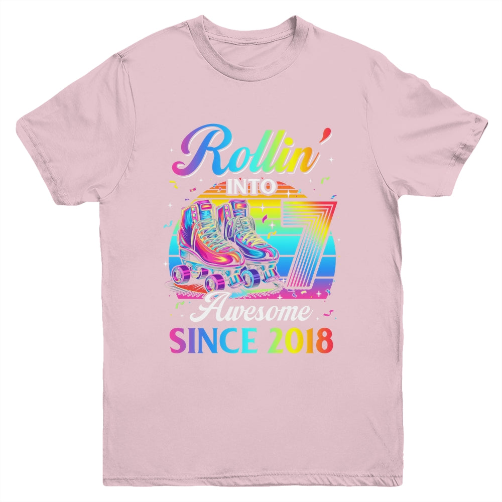 Birthday Roller Skating 7th Girl Rollin Into 7 Skate Party Youth Shirt | siriusteestore