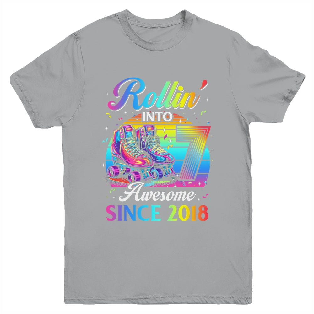 Birthday Roller Skating 7th Girl Rollin Into 7 Skate Party Youth Shirt | siriusteestore