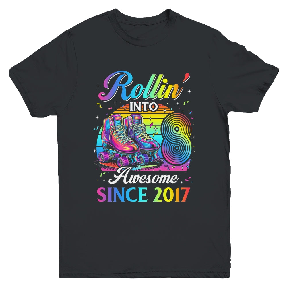 Birthday Roller Skating 8th Girl Rollin Into 8 Skate Party Youth Shirt | siriusteestore