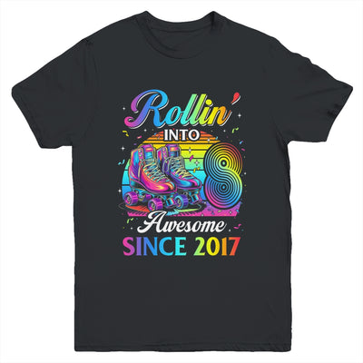 Birthday Roller Skating 8th Girl Rollin Into 8 Skate Party Youth Shirt | siriusteestore
