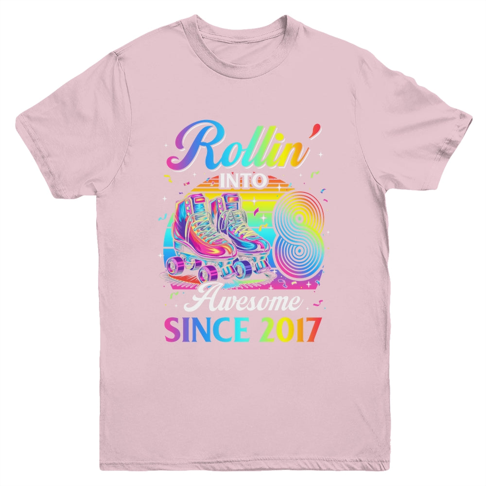 Birthday Roller Skating 8th Girl Rollin Into 8 Skate Party Youth Shirt | siriusteestore