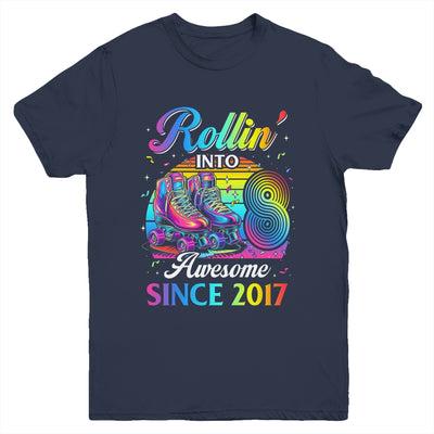 Birthday Roller Skating 8th Girl Rollin Into 8 Skate Party Youth Shirt | siriusteestore