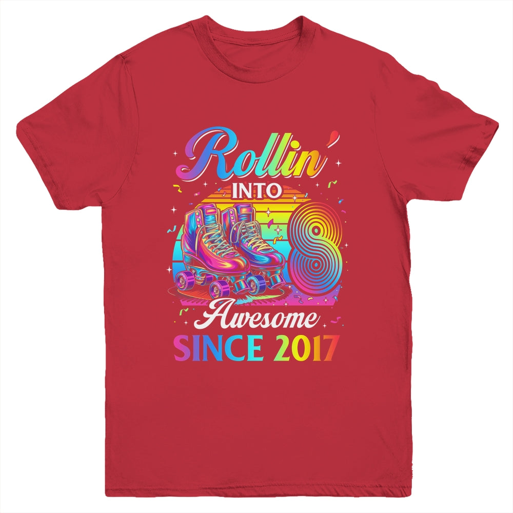 Birthday Roller Skating 8th Girl Rollin Into 8 Skate Party Youth Shirt | siriusteestore