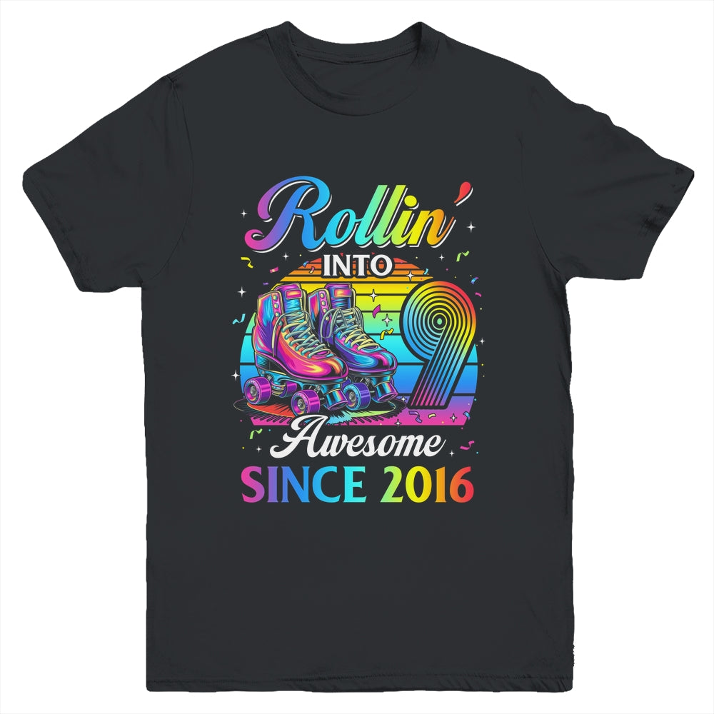 Birthday Roller Skating 9th Girl Rollin Into 9 Skate Party Youth Shirt | siriusteestore