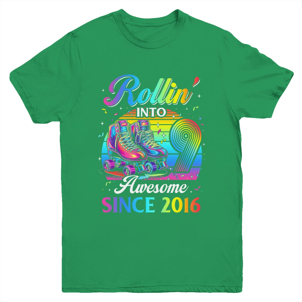 Birthday Roller Skating 9th Girl Rollin Into 9 Skate Party Youth Shirt | siriusteestore