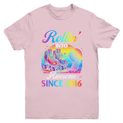 Birthday Roller Skating 9th Girl Rollin Into 9 Skate Party Youth Shirt | siriusteestore