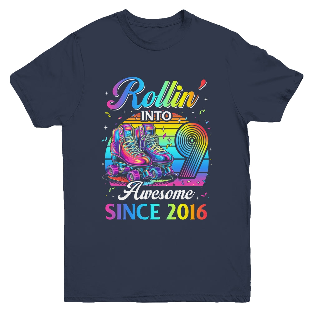 Birthday Roller Skating 9th Girl Rollin Into 9 Skate Party Youth Shirt | siriusteestore