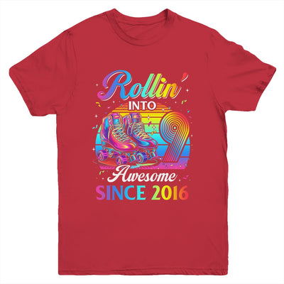 Birthday Roller Skating 9th Girl Rollin Into 9 Skate Party Youth Shirt | siriusteestore