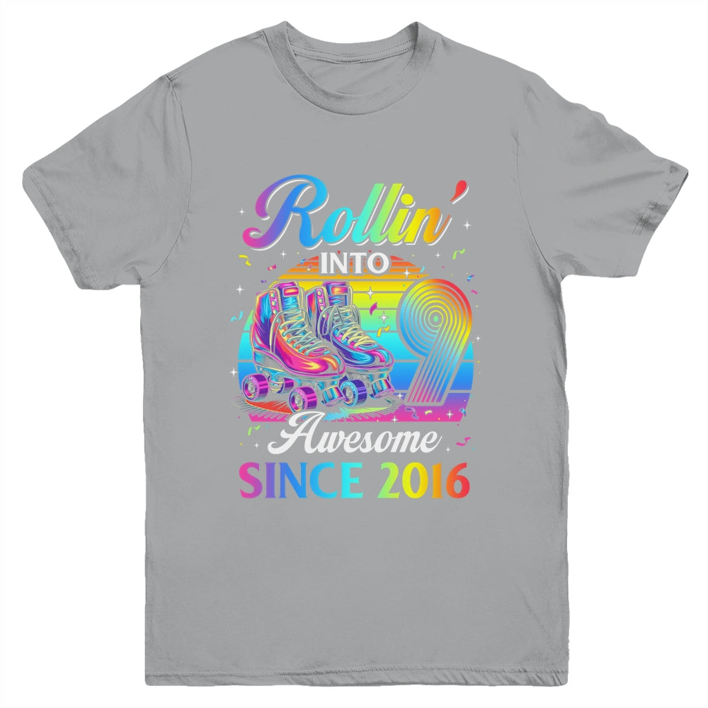 Birthday Roller Skating 9th Girl Rollin Into 9 Skate Party Youth Shirt | siriusteestore