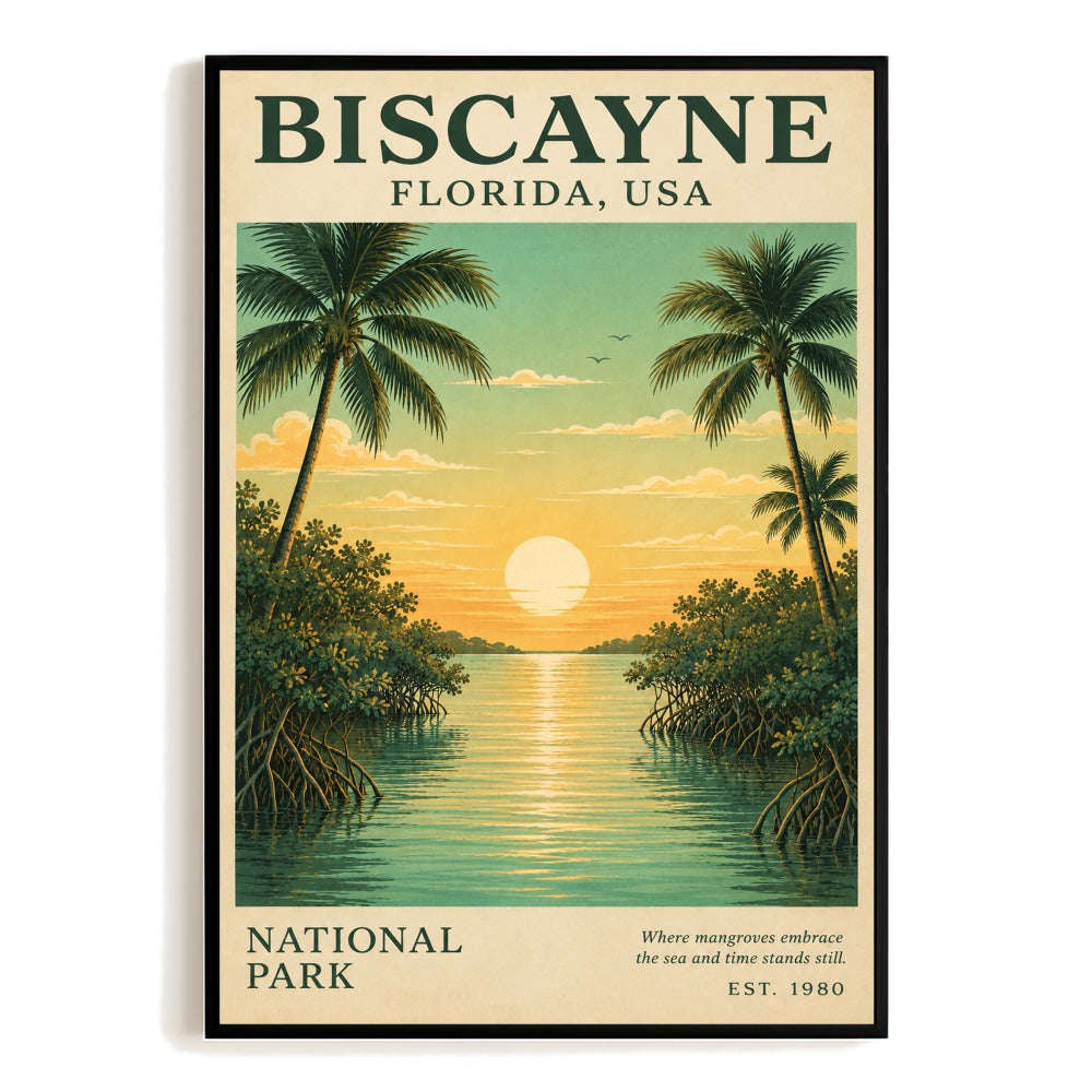 Biscayne National Park Florida Travel Poster Vintage Sunset Coral Reef Wall Art Decor For Nature Lovers Beach Souvenir Gifts Print Ideal For Home Living Room Unframed | siriusteestore