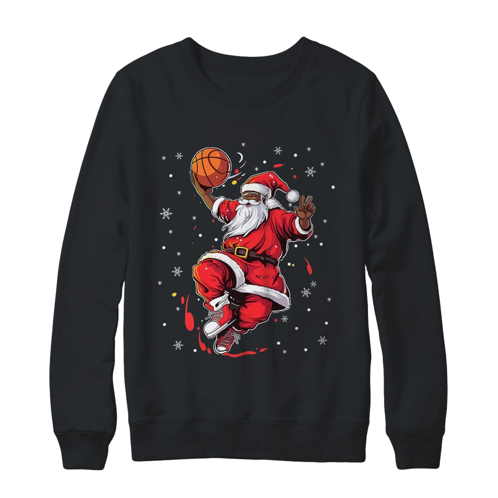 Black African American Santa Claus Basketball Afro Christmas Shirt & Sweatshirt | siriusteestore