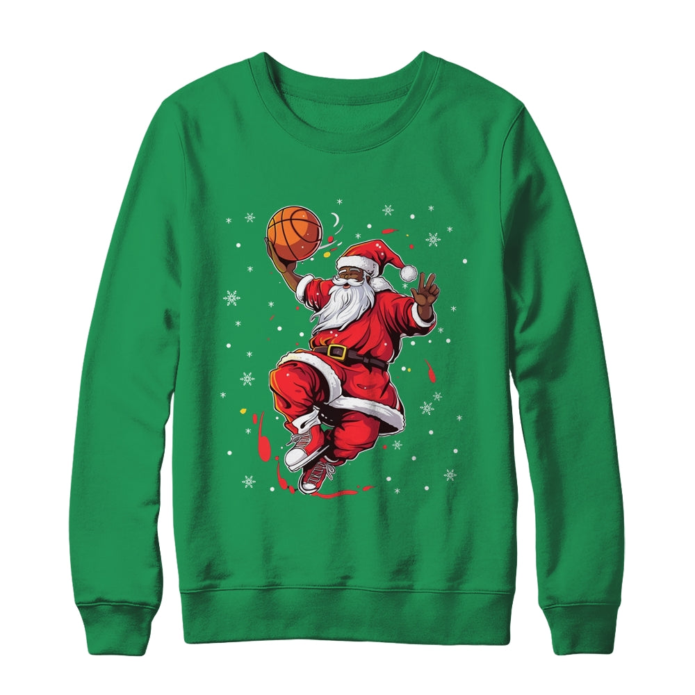 Black African American Santa Claus Basketball Afro Christmas Shirt & Sweatshirt | siriusteestore