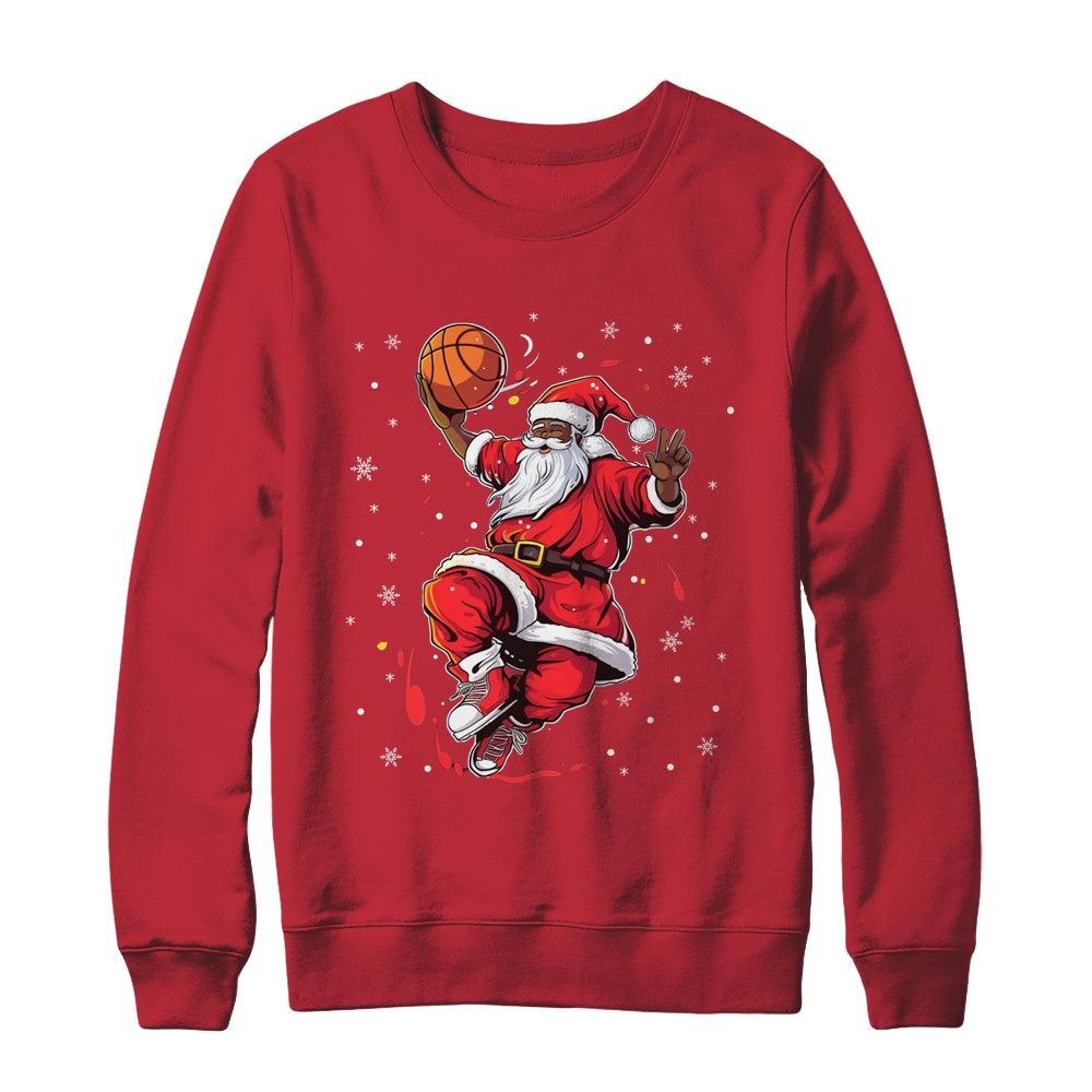 Black African American Santa Claus Basketball Afro Christmas Shirt & Sweatshirt | siriusteestore