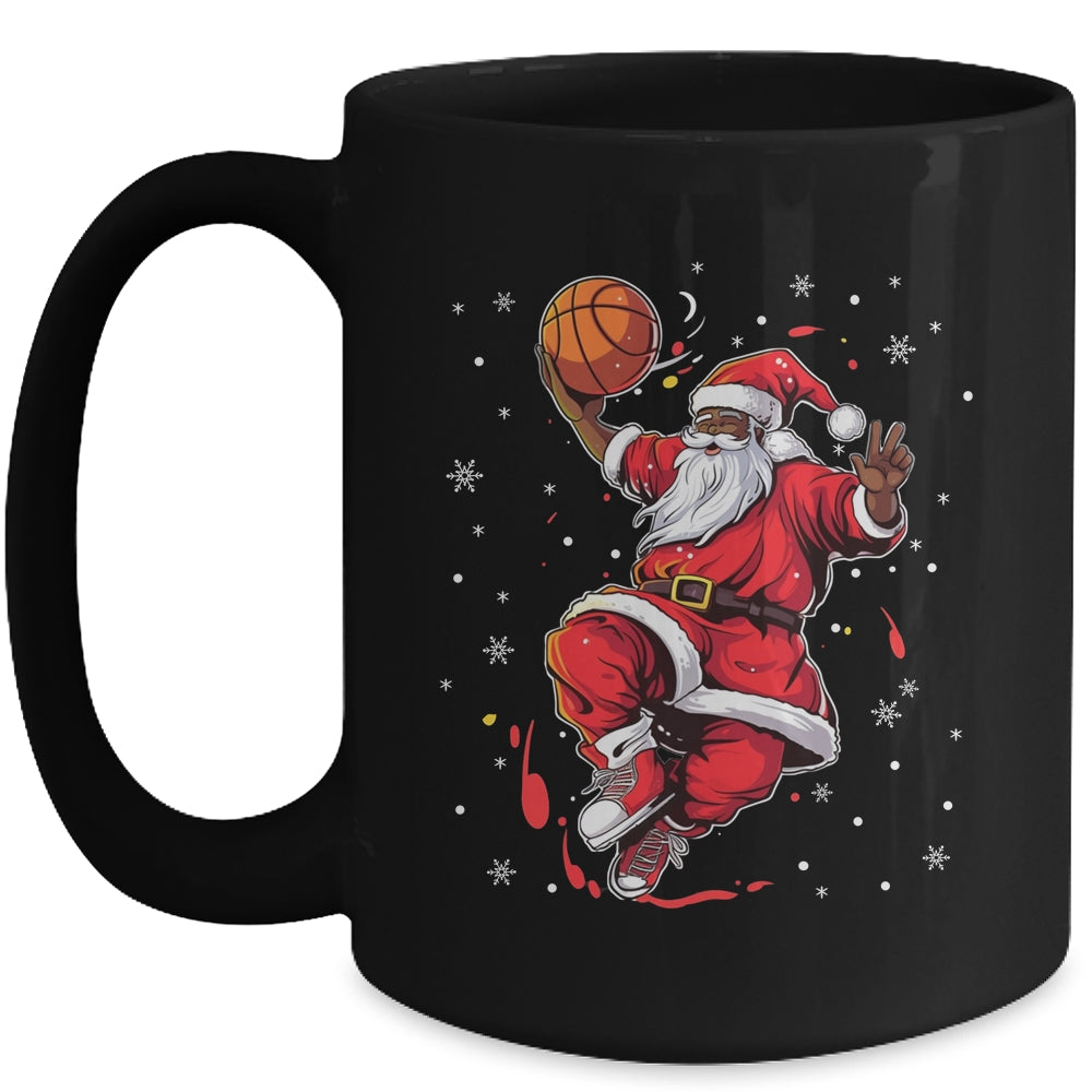 Black African American Santa Claus Basketball Afro Christmas Mug | siriusteestore