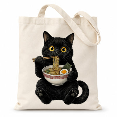 Black Cat Eating Ramen Tote Bag Cute Kawaii Cat Foodie Aesthetic Canvas Tote Bag For Women Girls Japanese Noodle Lover Gift Daily Use Shoulder Bag Bestie Coworker | siriusteestore