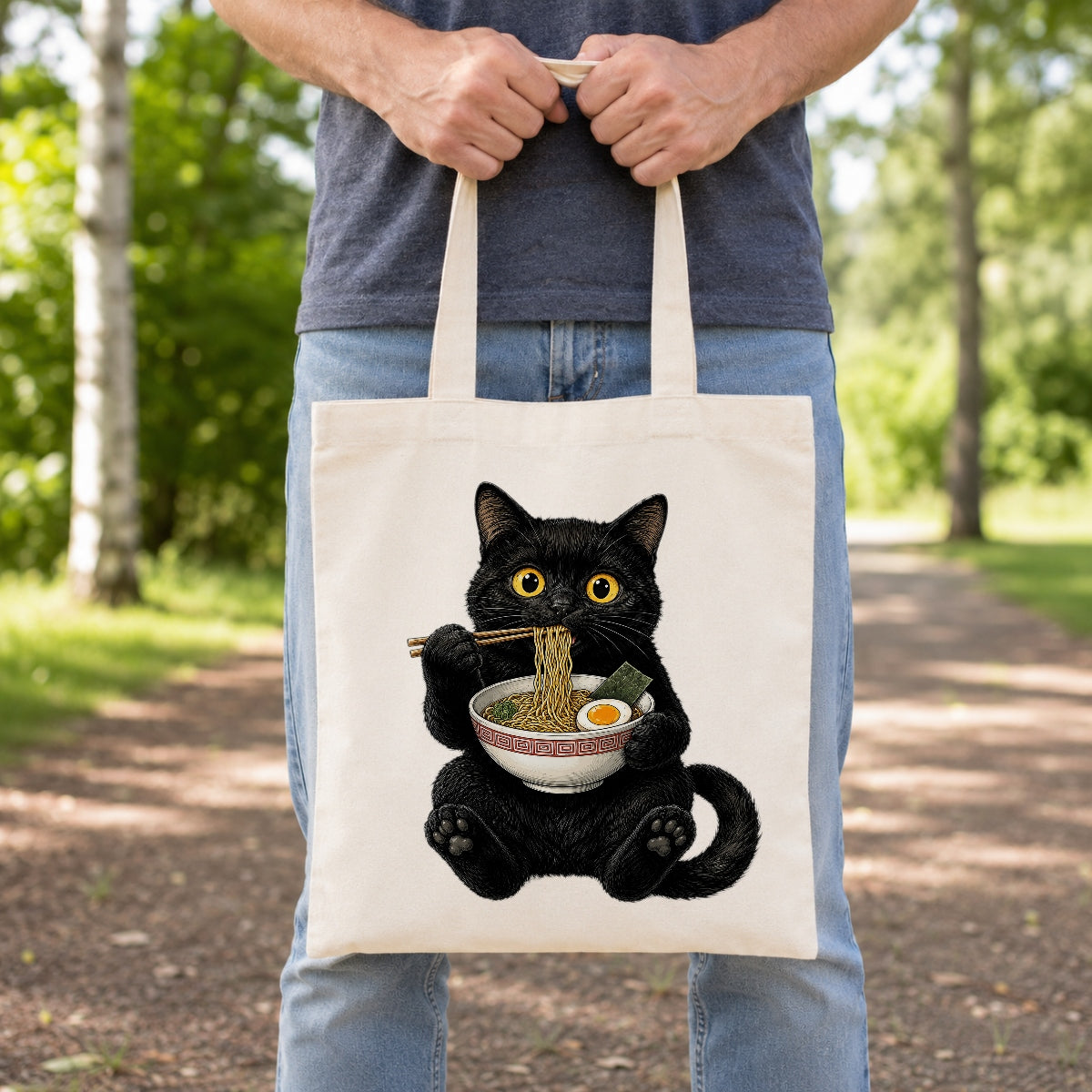 Black Cat Eating Ramen Tote Bag Cute Kawaii Cat Foodie Aesthetic Canvas Tote Bag For Women Girls Japanese Noodle Lover Gift Daily Use Shoulder Bag Bestie Coworker | siriusteestore