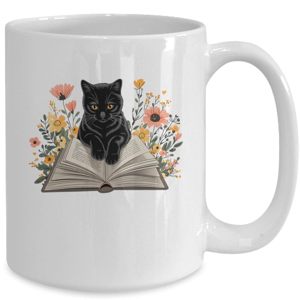 Black Cat For Women Book Lover Cute Cat And Reading Book Mug | siriusteestore