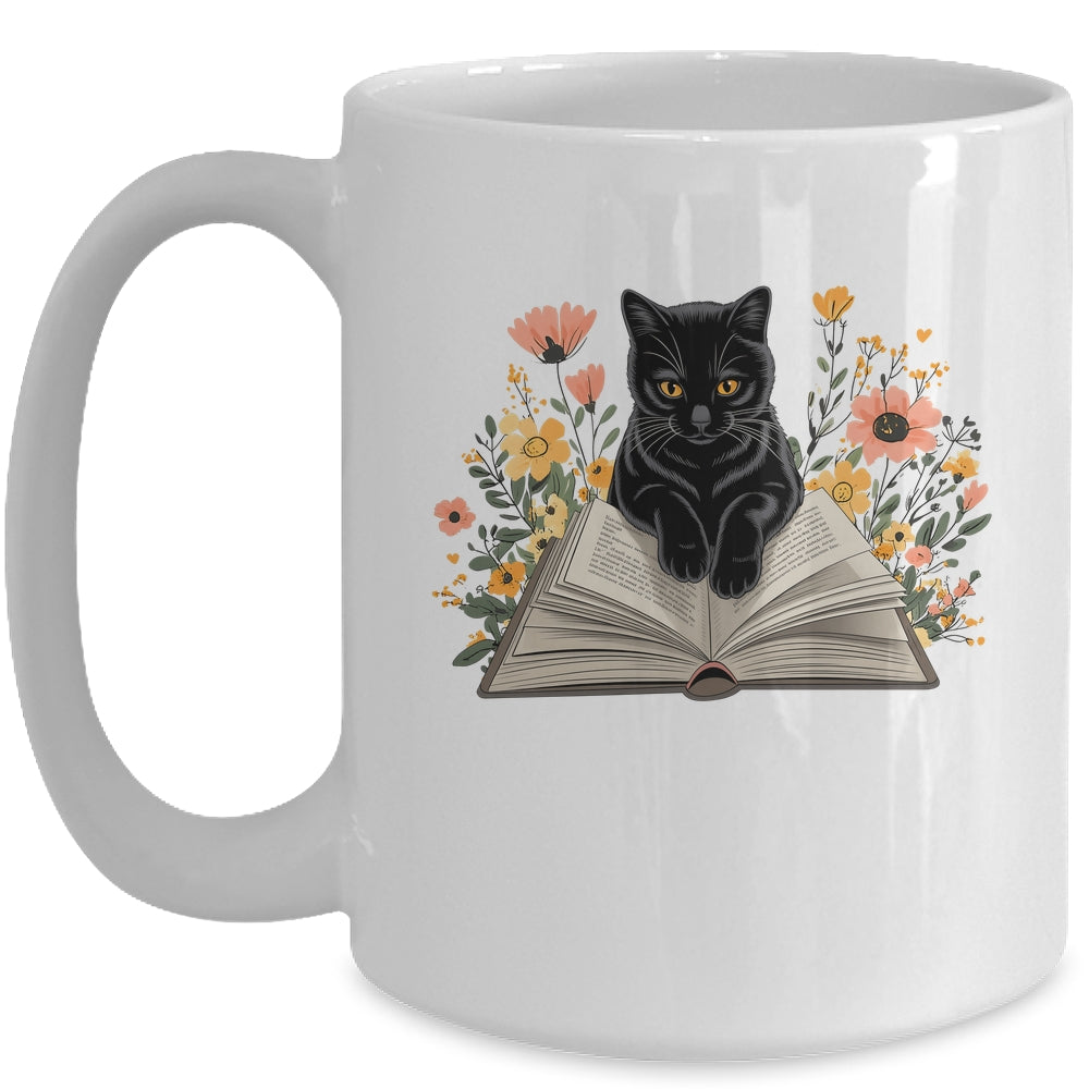Black Cat For Women Book Lover Cute Cat And Reading Book Mug | siriusteestore