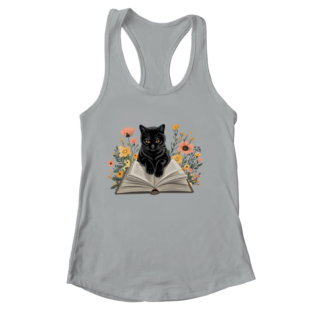 Black Cat For Women Book Lover Cute Cat And Reading Book Shirt & Tank Top | siriusteestore