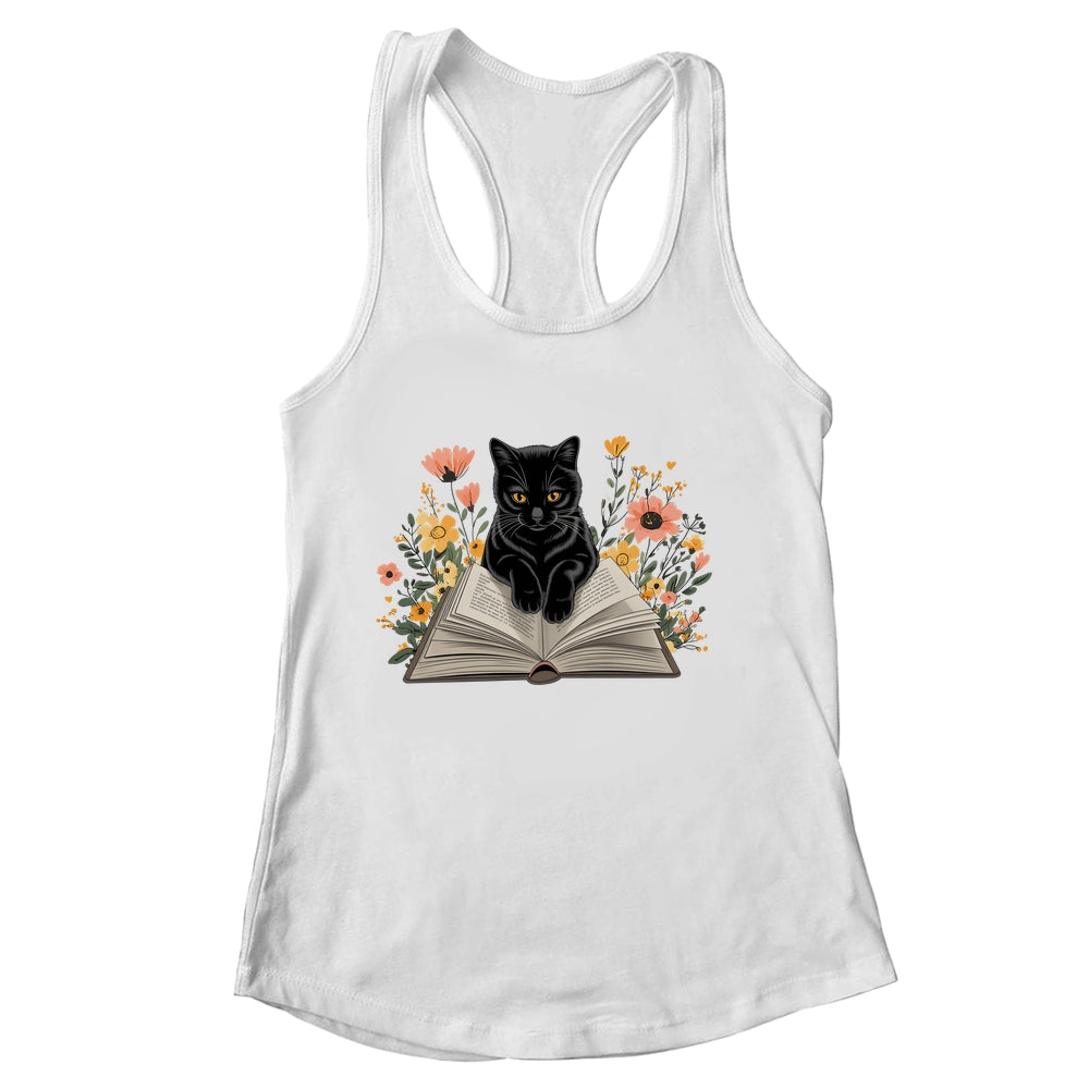 Black Cat For Women Book Lover Cute Cat And Reading Book Shirt & Tank Top | siriusteestore