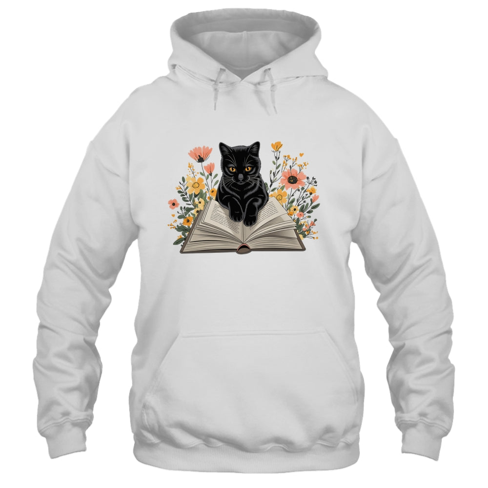 Black Cat For Women Book Lover Cute Cat And Reading Book Shirt & Tank Top | siriusteestore