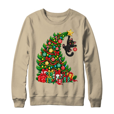 Black Cat Hanging From Christmas Tree Funny Pet Lover Shirt & Sweatshirt | siriusteestore