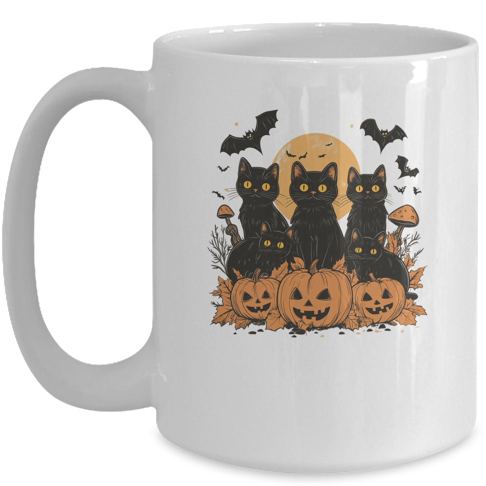 Black Cat Pumpkin Retro Halloween Cat Gothic Spooky Season Mug | siriusteestore