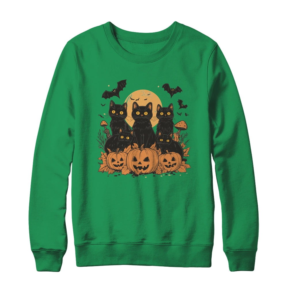 Black Cat Pumpkin Retro Halloween Cat Gothic Spooky Season Shirt & Sweatshirt | siriusteestore