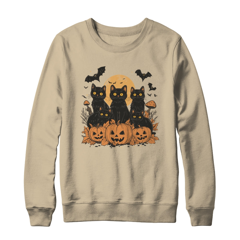 Black Cat Pumpkin Retro Halloween Cat Gothic Spooky Season Shirt & Sweatshirt | siriusteestore