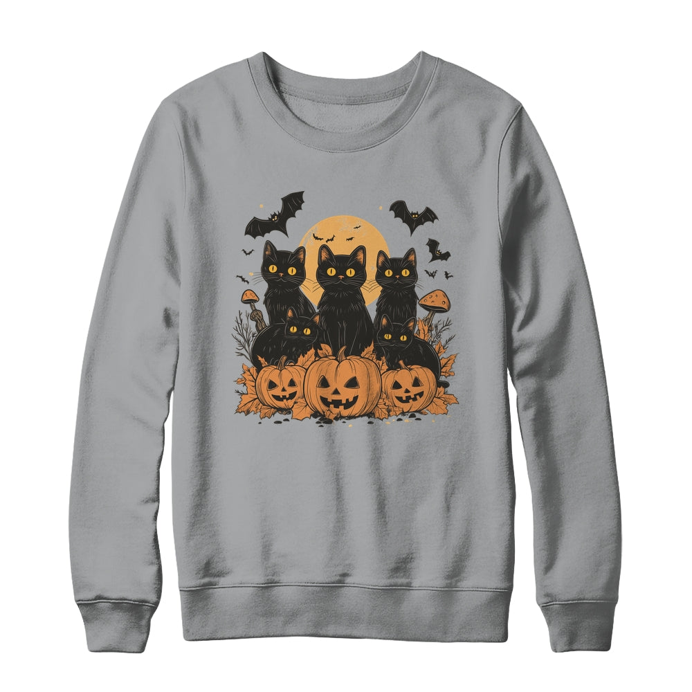 Black Cat Pumpkin Retro Halloween Cat Gothic Spooky Season Shirt & Sweatshirt | siriusteestore