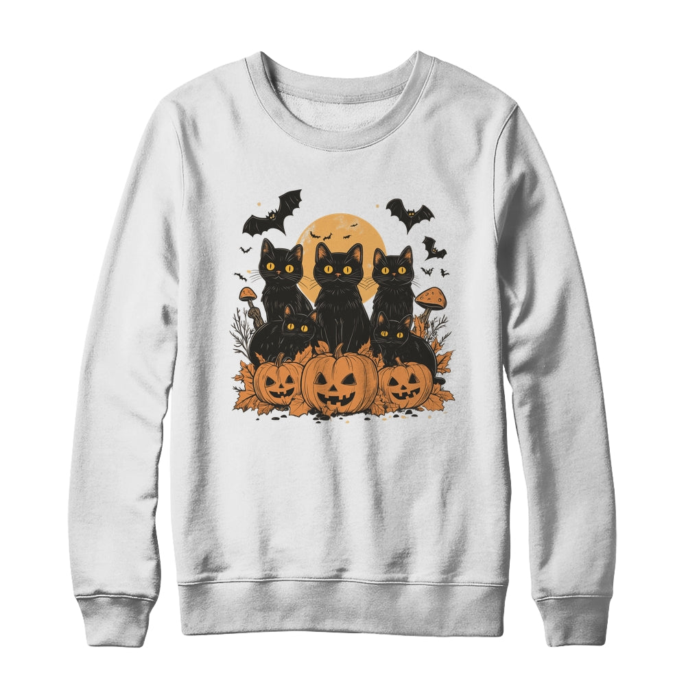 Black Cat Pumpkin Retro Halloween Cat Gothic Spooky Season Shirt & Sweatshirt | siriusteestore